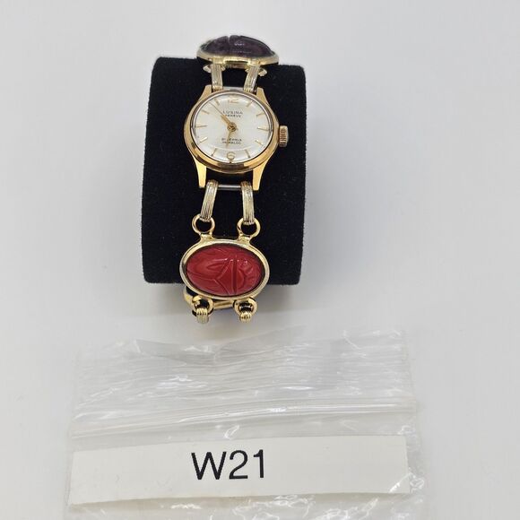 VTG Lusina Geneve 20MM Wind Up Women's Watch 21 Jewels Scarab Band 7" WORKING - Picture 13 of 13
